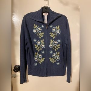 Blue flower print zip up
